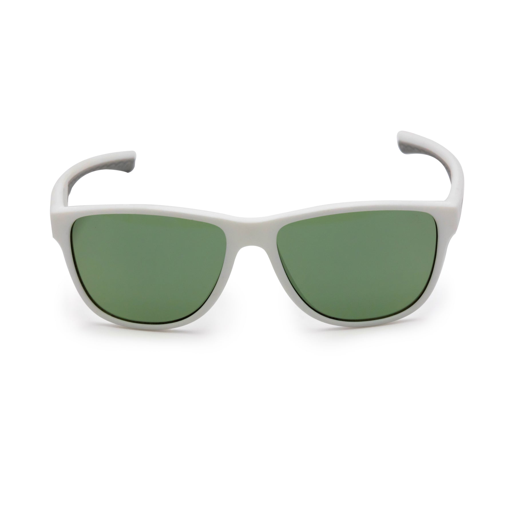 White sunglasses with green tinted lenses for outdoor sports and recreation