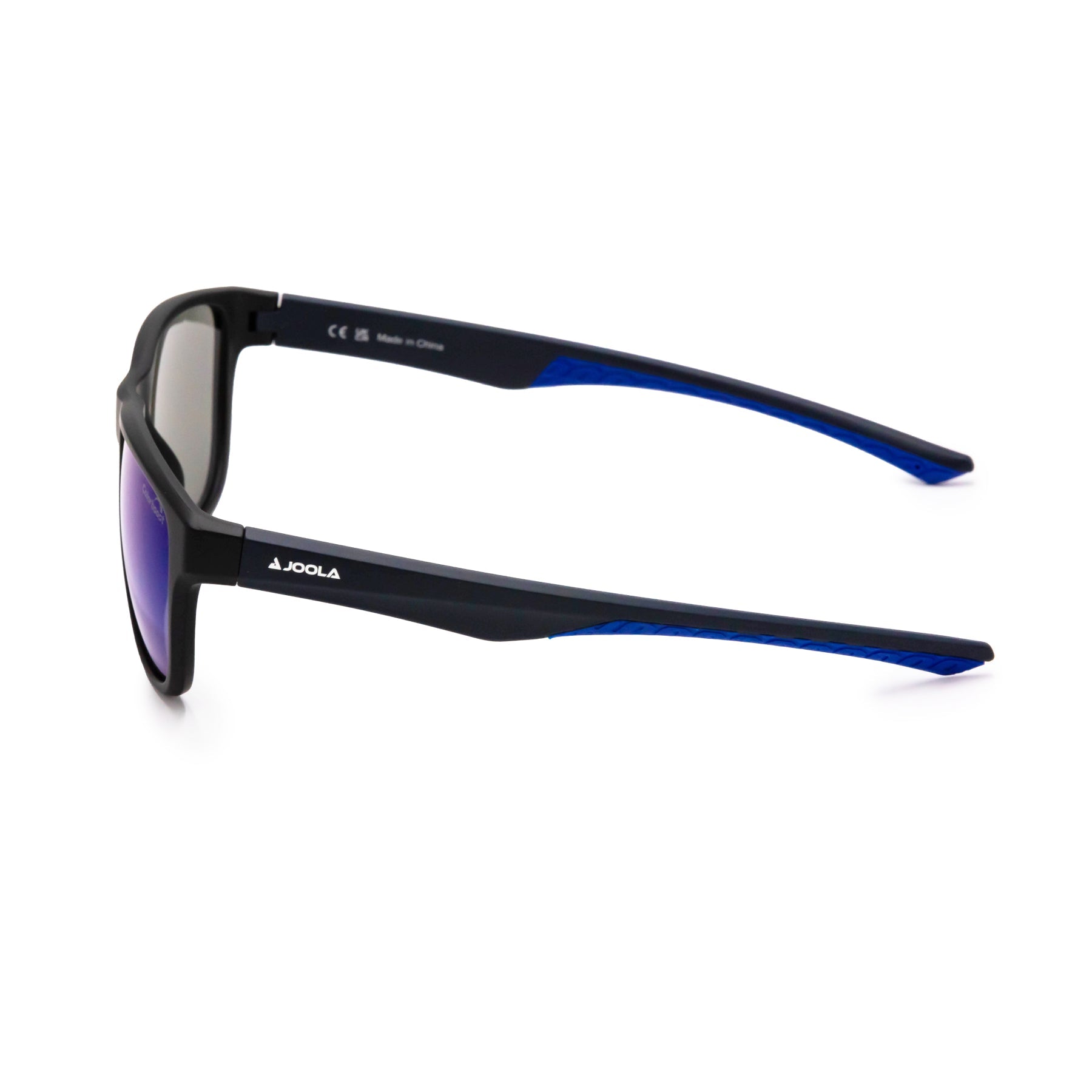 Black and blue JOOLA sunglasses with reflective lenses for outdoor sports