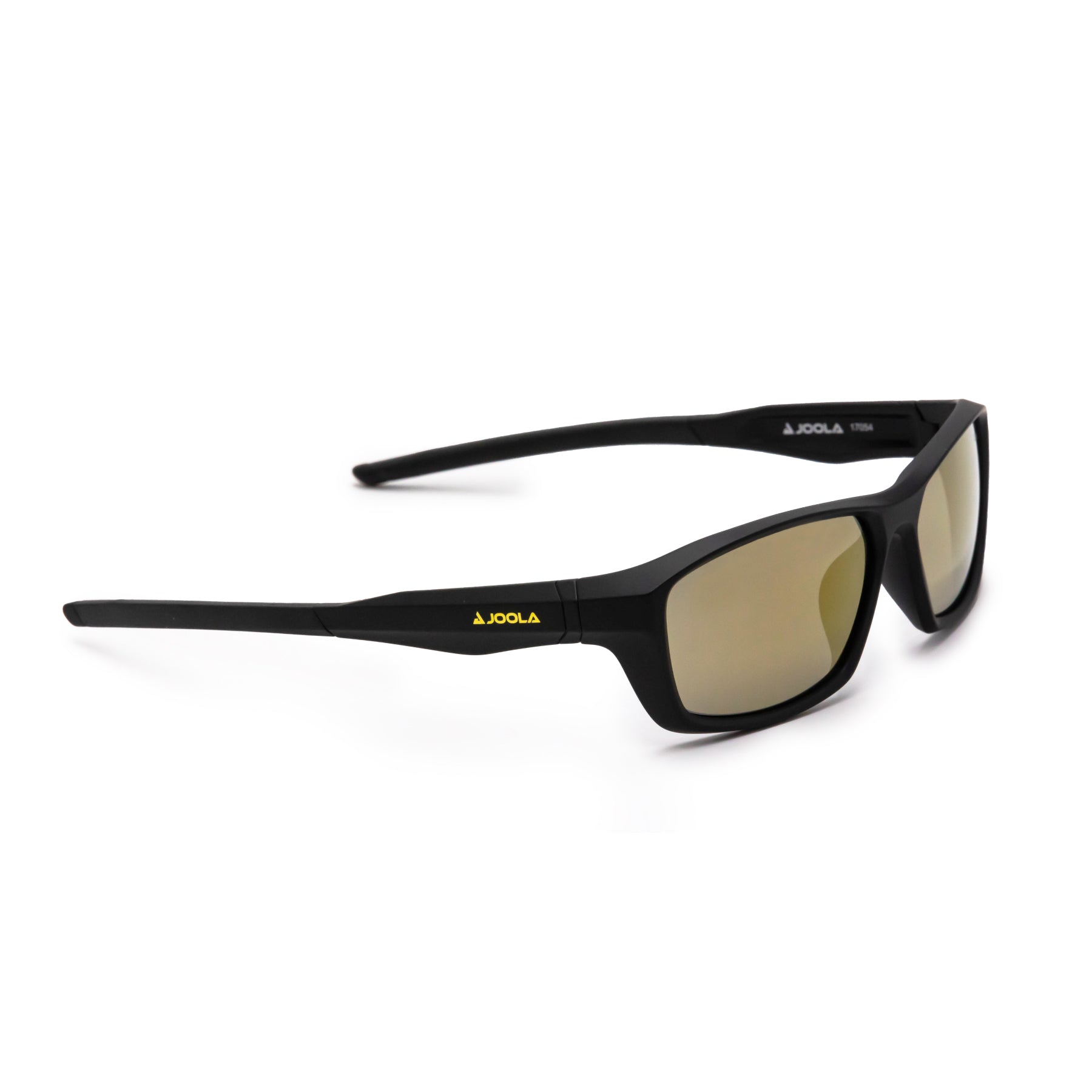 Black JOOLA sport sunglasses with gold-tinted lenses, ideal for pickleball and table tennis players.