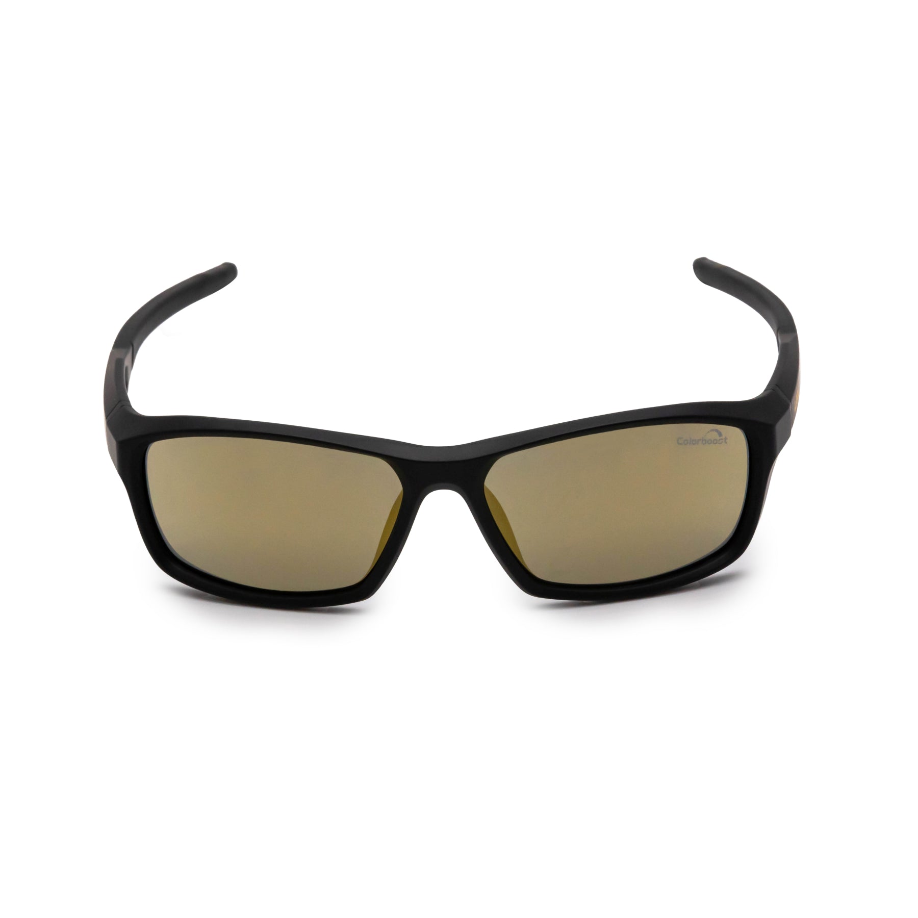 Black sport sunglasses with gold mirrored lenses, ideal for pickleball and outdoor activities.