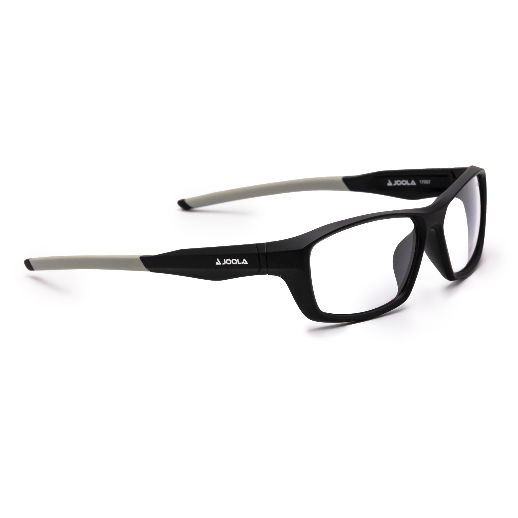 Black and gray JOOLA sports eyeglasses with clear lenses, designed for pickleball and table tennis players.