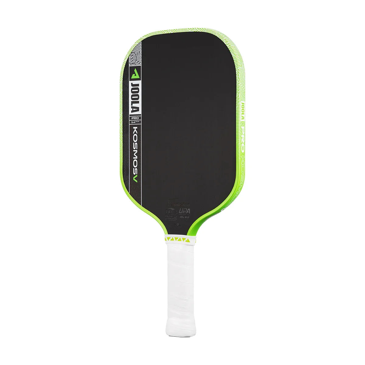 JOOLA Kosmos V Pro pickleball paddle with black face, neon green edge, and white grip
