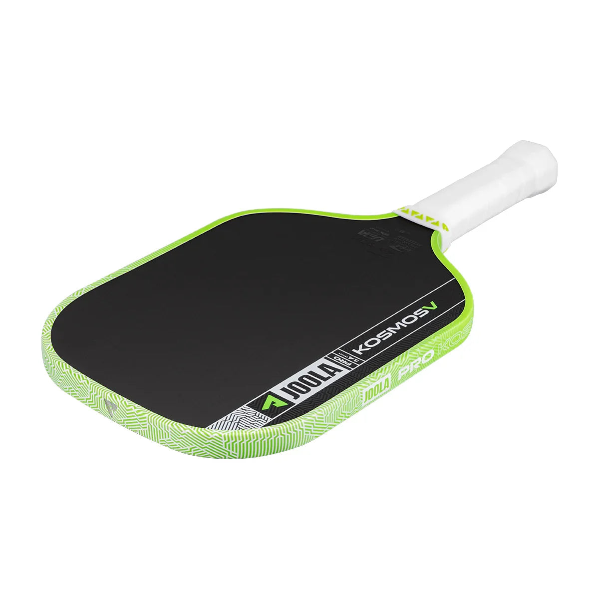 JOOLA Kosmos V pickleball paddle with black face and neon green edge, white grip