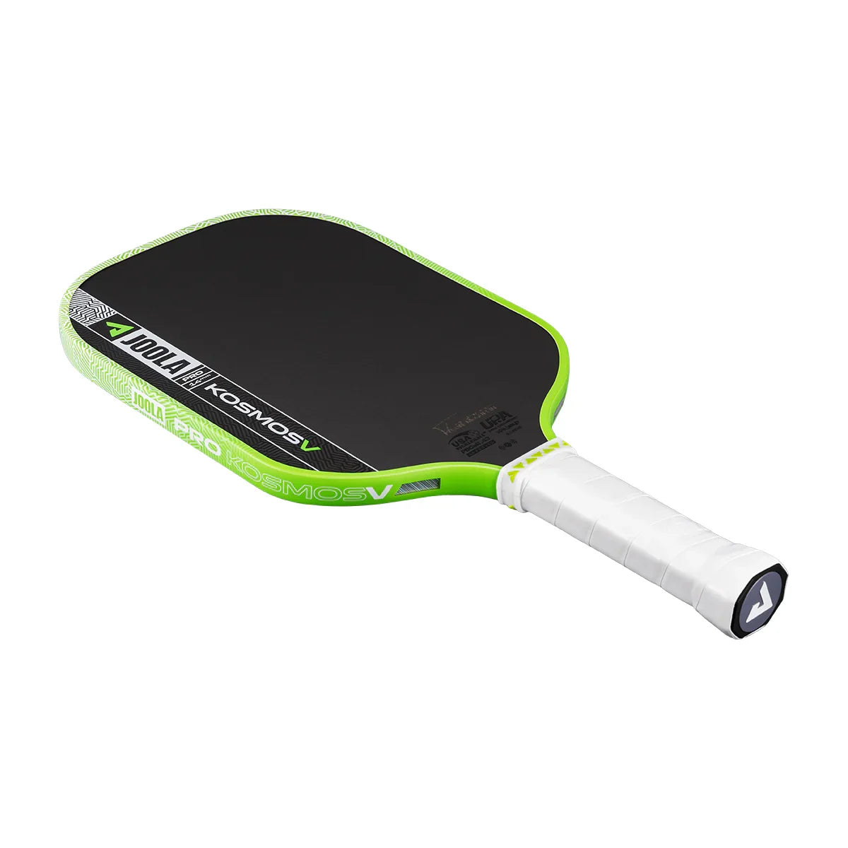 JOOLA Pro Kosmos V pickleball paddle with black face, neon green edge, and white grip