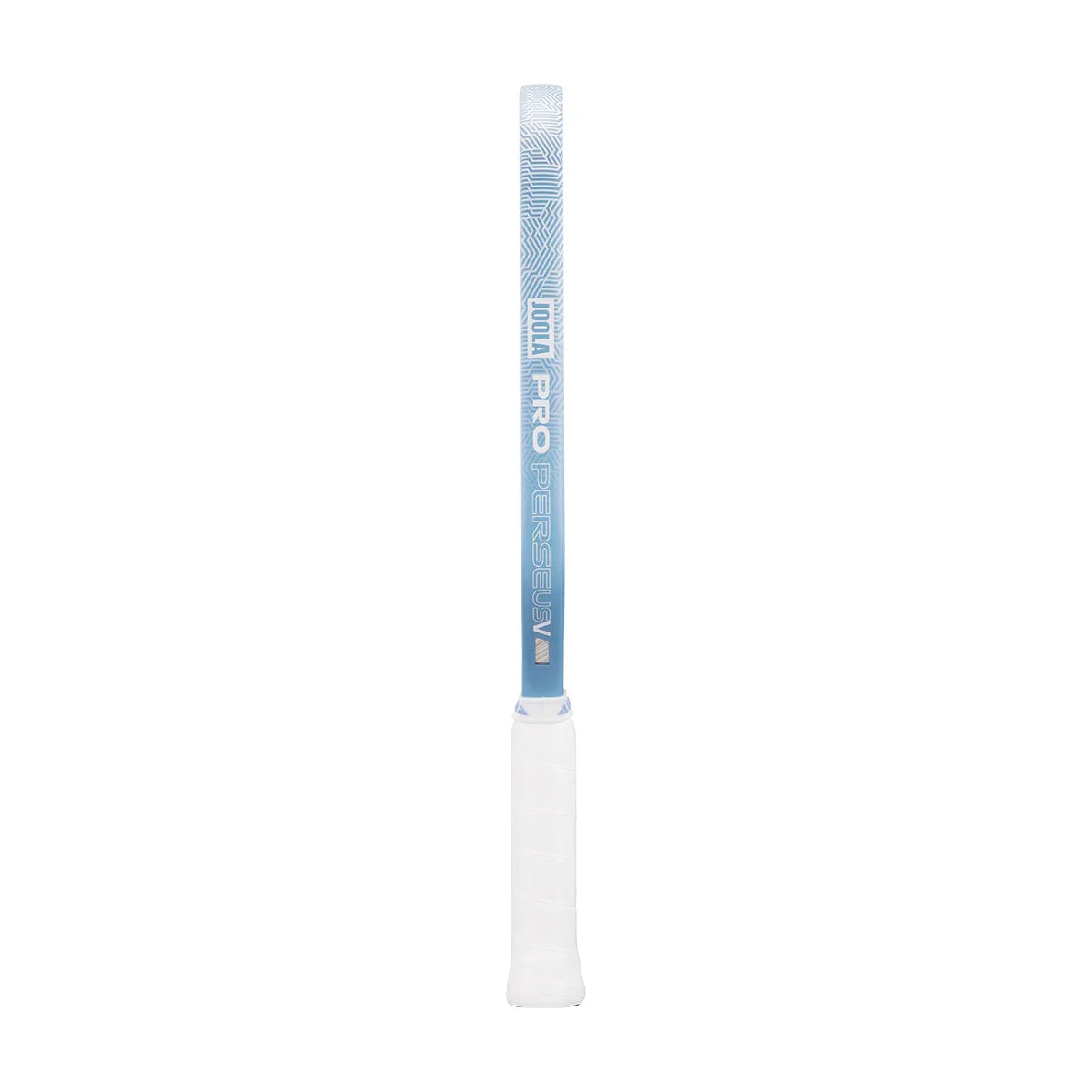 JOOLA Pro Perseus pickleball paddle with light blue grip and white handle, designed for performance and control.