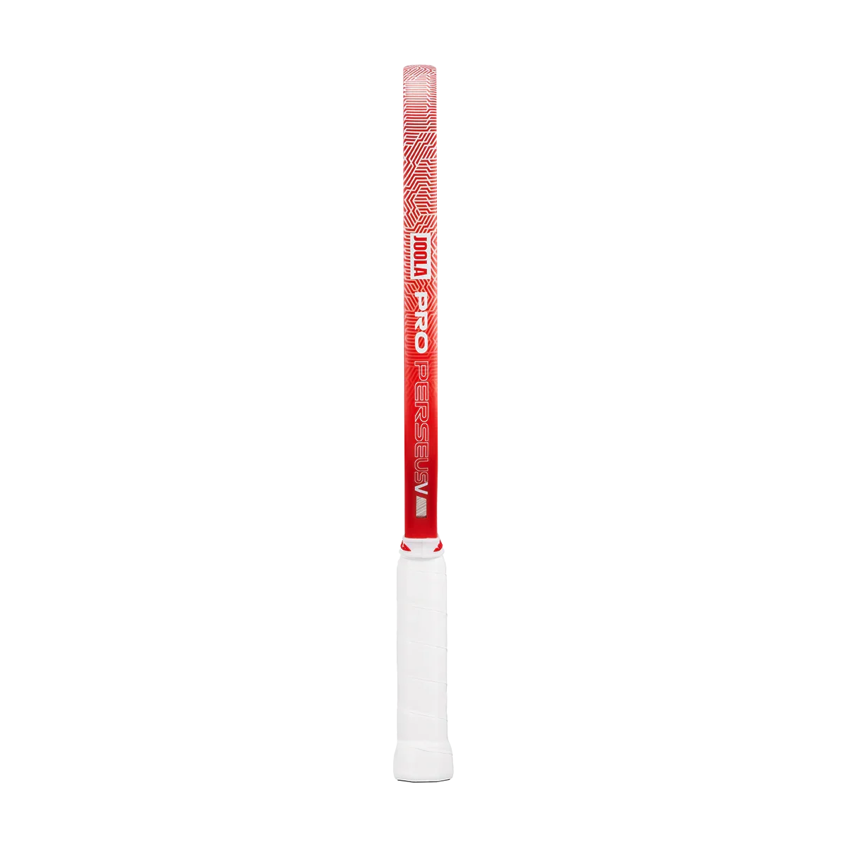Red and white JOOLA Pro Perseus pickleball paddle with geometric grip design