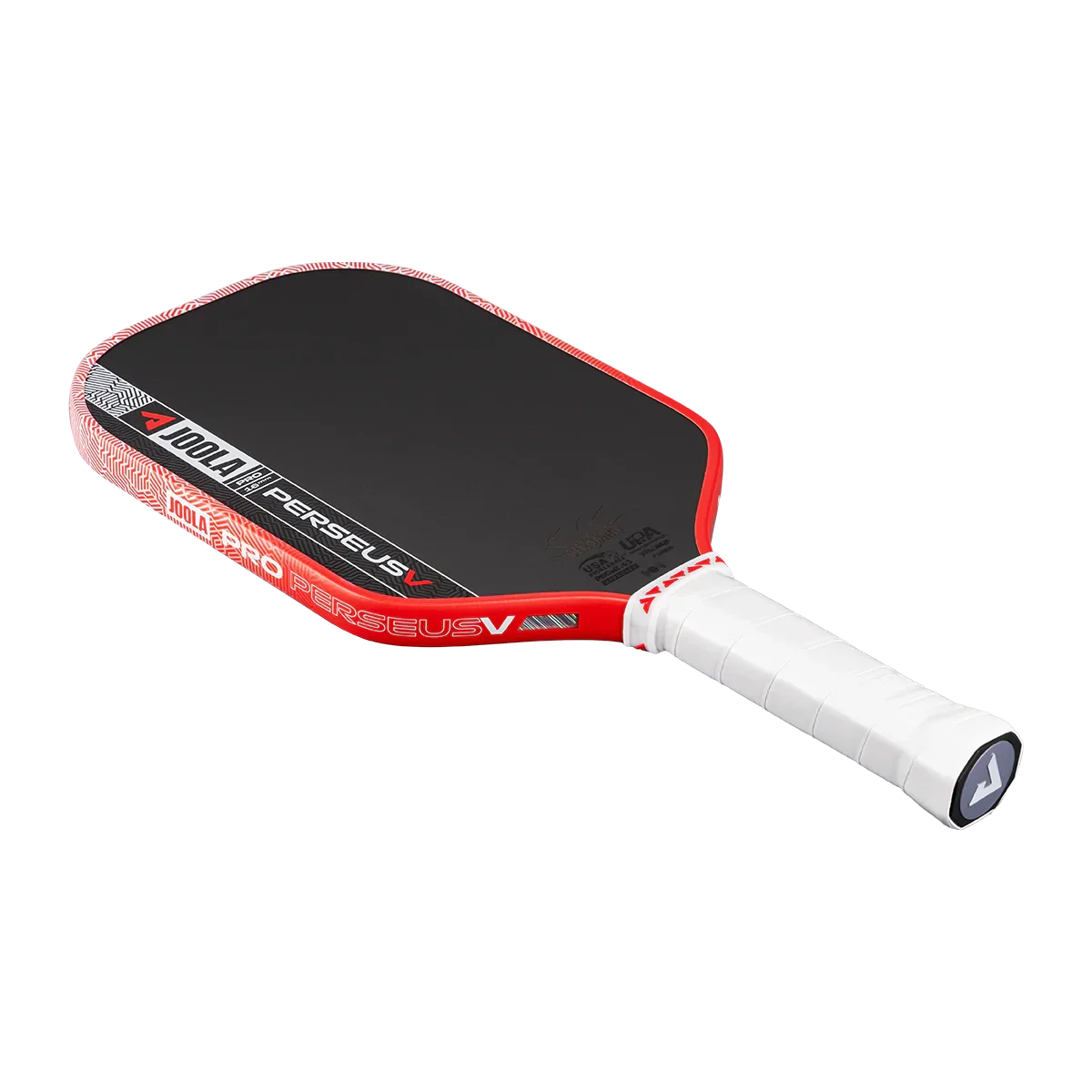 JOOLA Pro Perseus V pickleball paddle with red edge, black face, and white grip