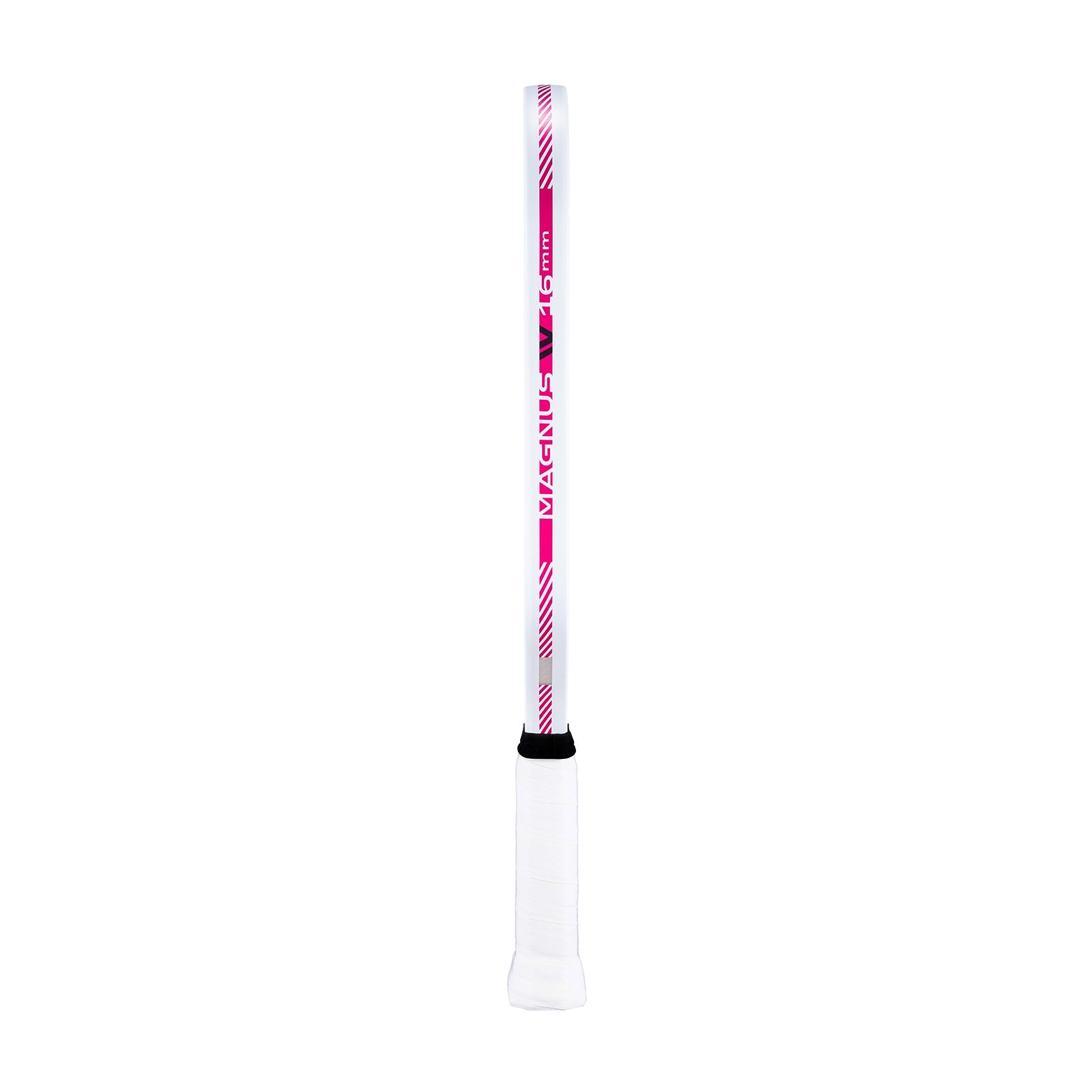 White background, side view of the Pink, white and black edge guard of the JOOLA Tyson McGuffin Magnus Pro IV Pickleball paddle.