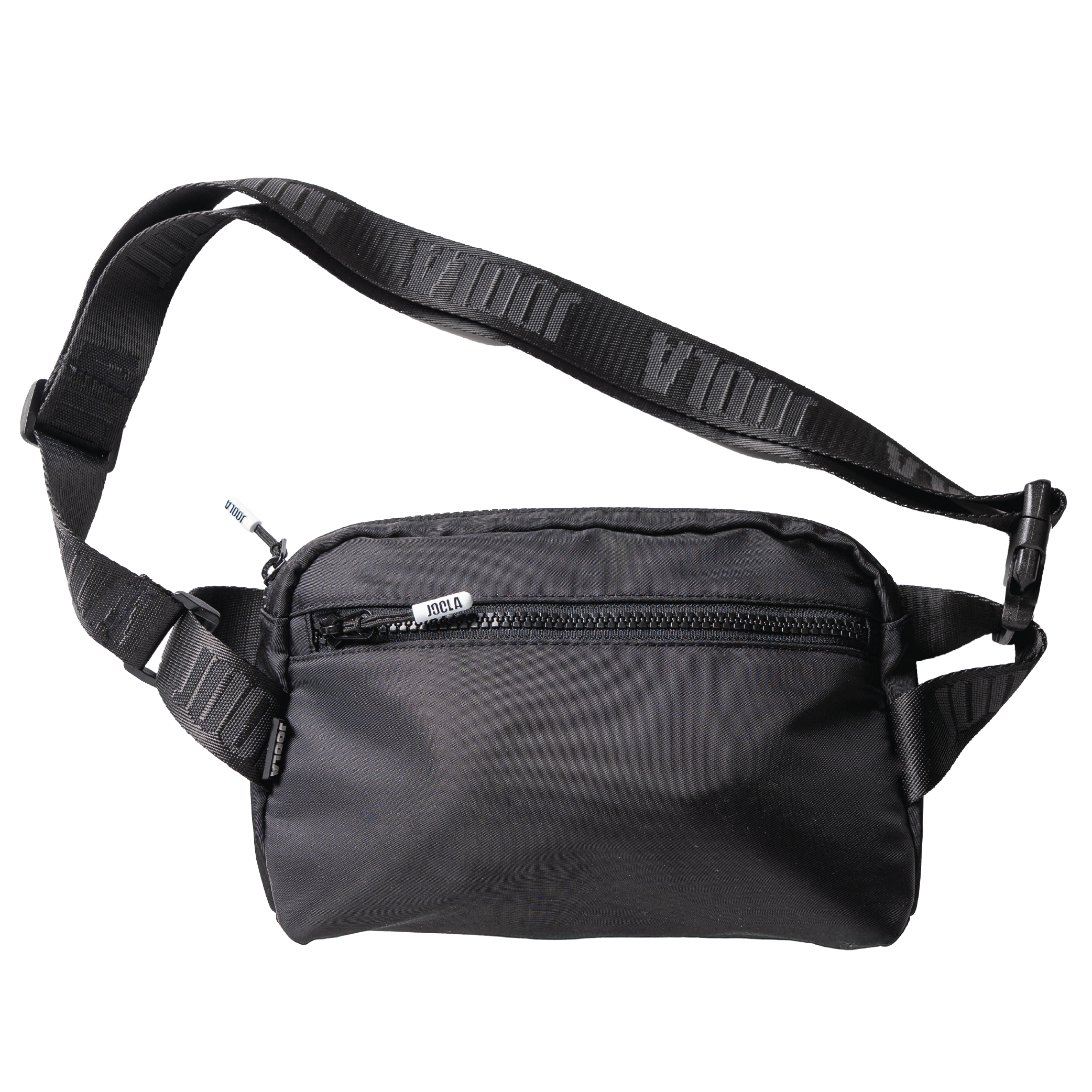 Black JOOLA Belt bag with a strap on a white background