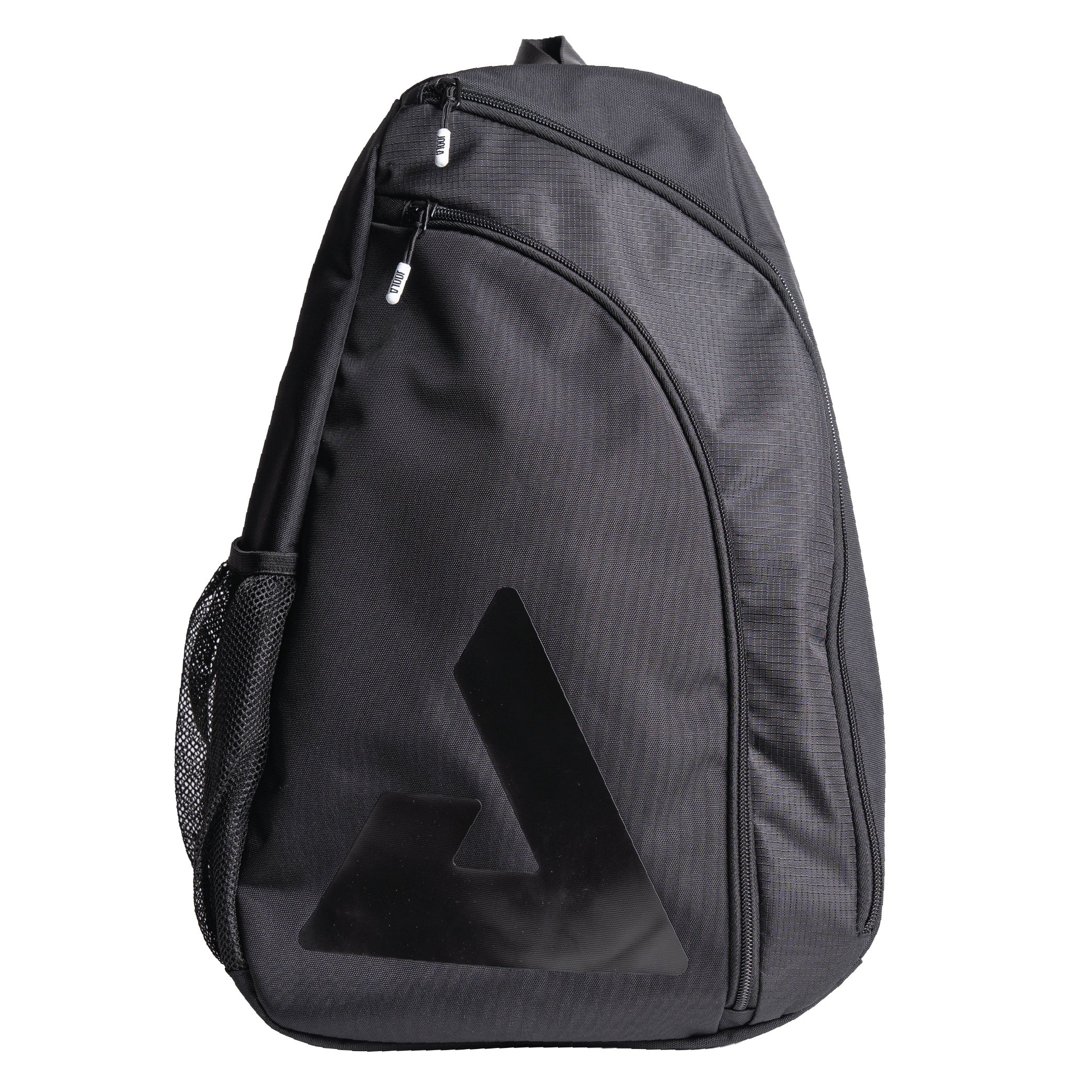 Black sling bag with a prominent JOOLA trinity logo on a white background