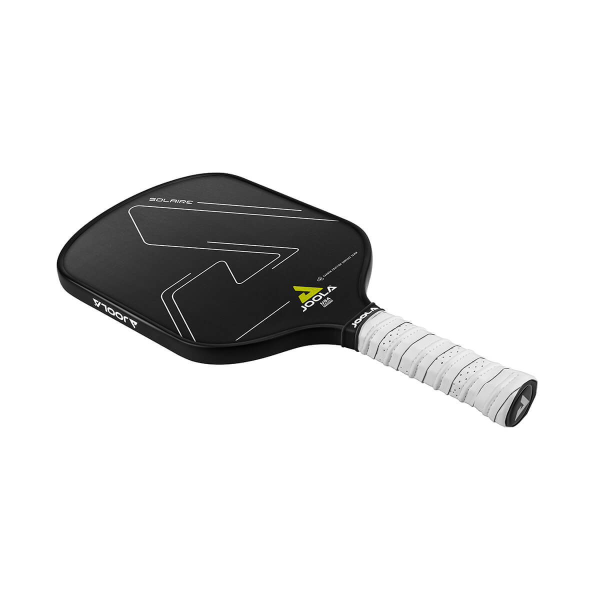 White Background Image: Angled view of the JOOLA Solaire CFS 14 mm Pickleball paddle.