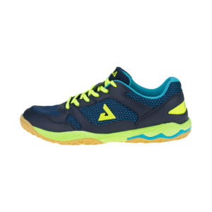 White Background Image: JOOLA NexTT Shoe with Navy upper, Lime shoe laces, accents, and outsole